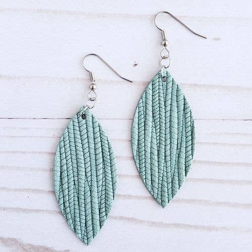 Seafoam Palm Leather Petal Earrings