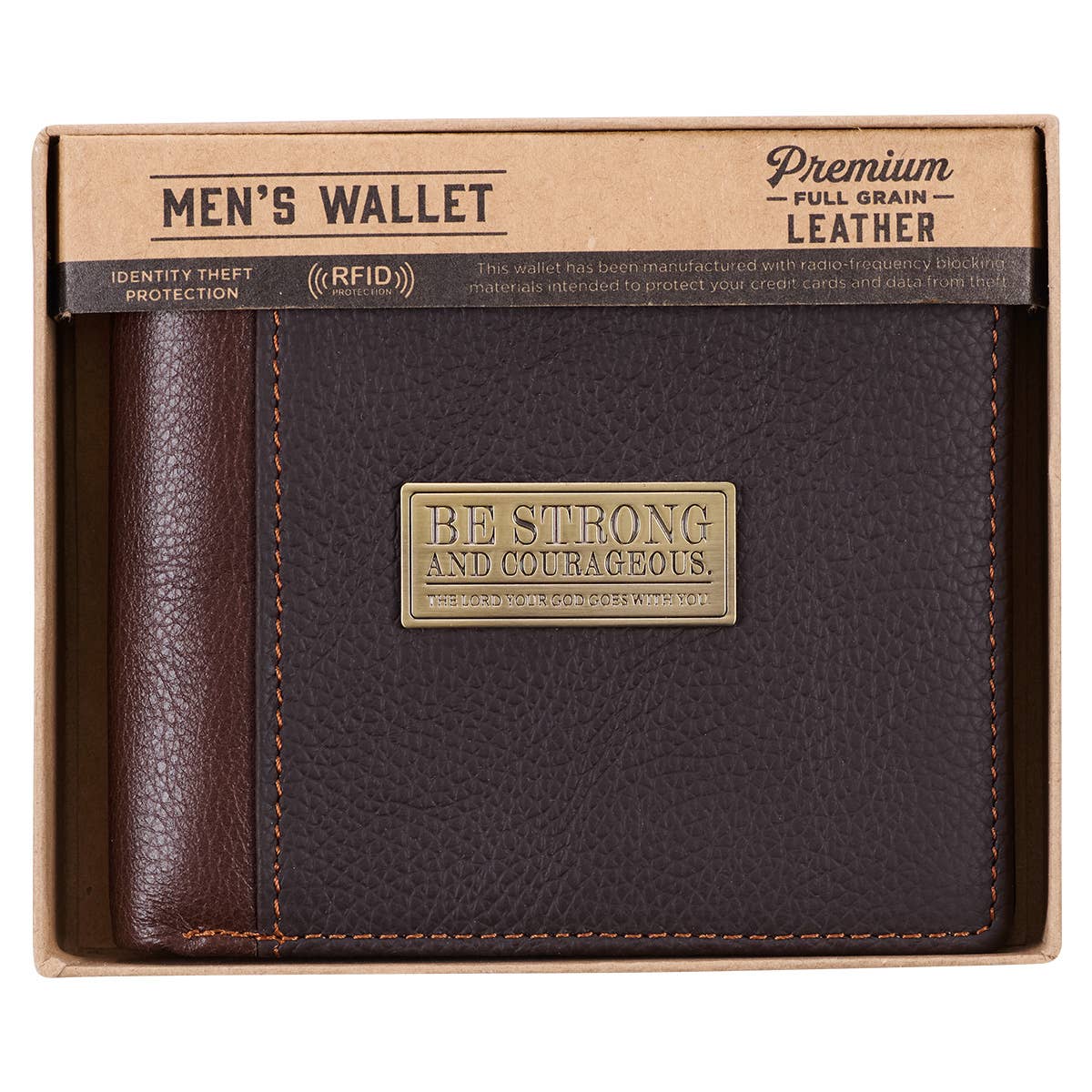 Wallet Leather Brown Be Strong & Courageous Badge