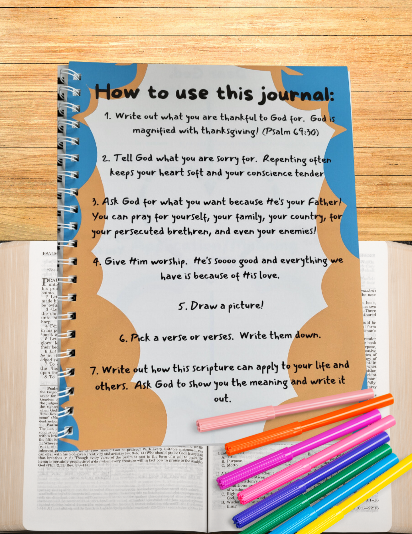 "Letters to God kids journal features - 60 pages with guided prayer and scripture prompts