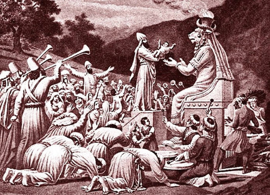Ancient statue of Moloch, referenced in the Bible as a false god to whom children were sacrificed