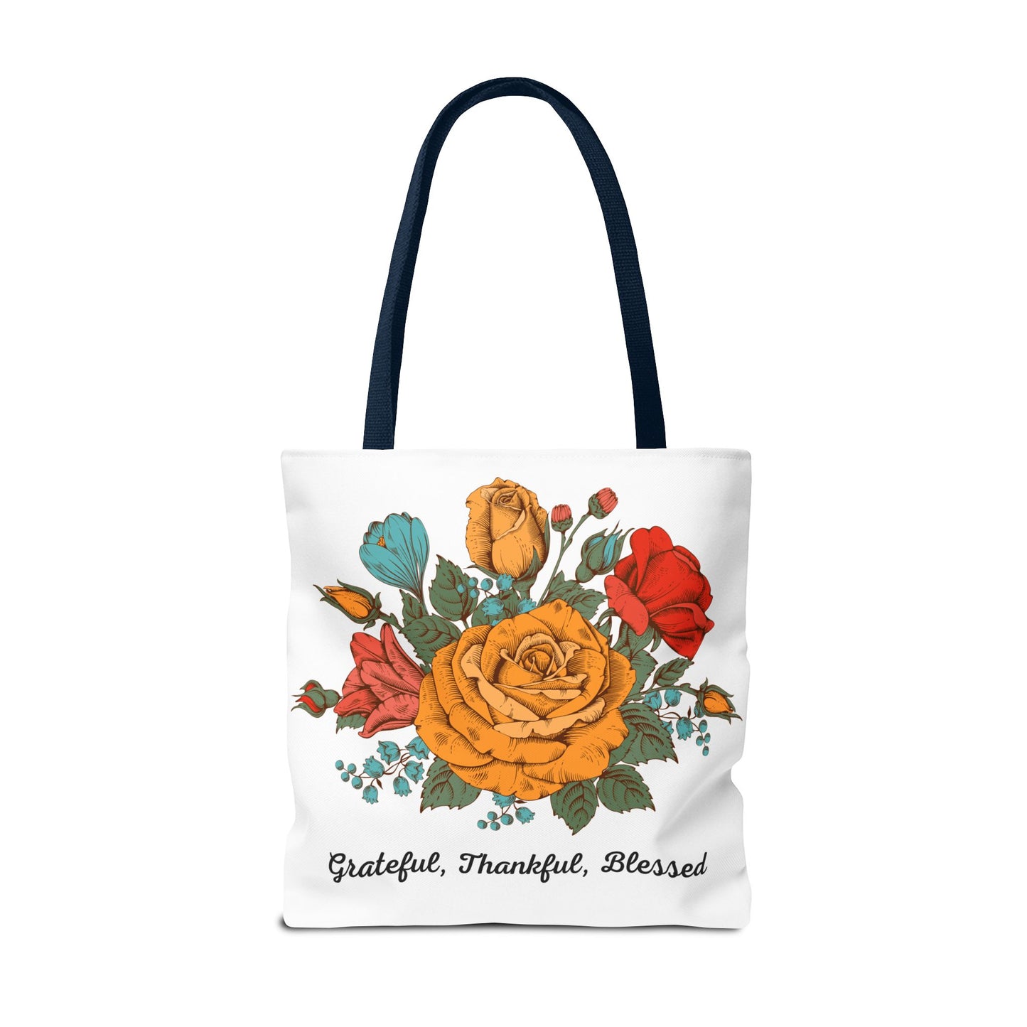 Grateful Thankful Blessed Tote Bag | Vintage Rose Large Tote Bag