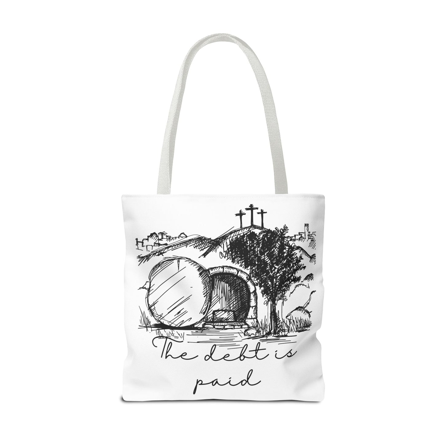 The Debt is Paid Large Christian Tote Bag – All-Over Print Faith Gift