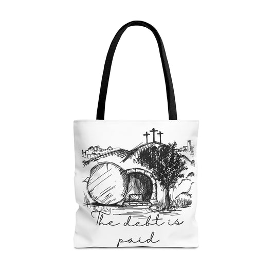The Debt is Paid Large Christian Tote Bag – All-Over Print Faith Gift