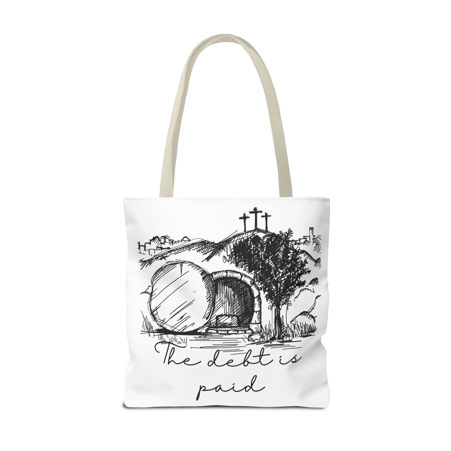 The Debt is Paid Large Christian Tote Bag – All-Over Print Faith Gift