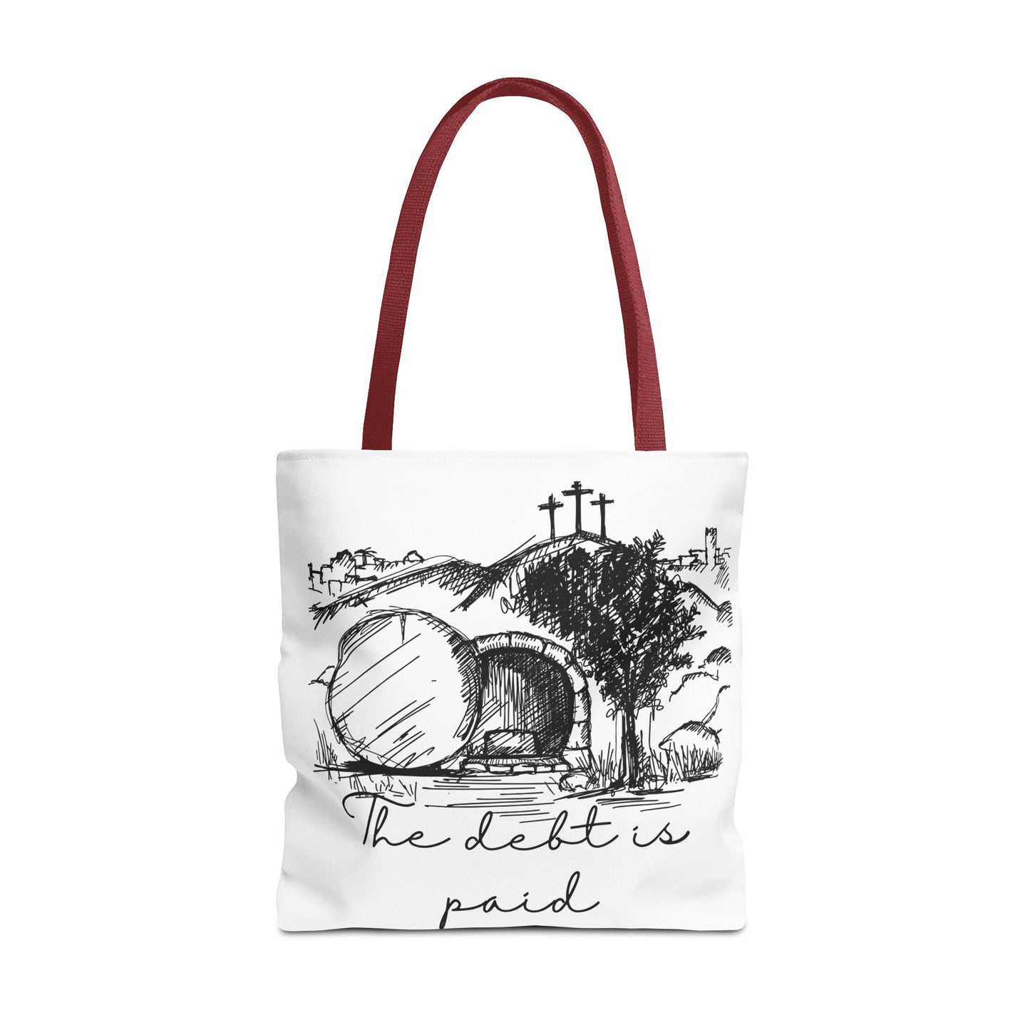 The Debt is Paid Large Christian Tote Bag – All-Over Print Faith Gift