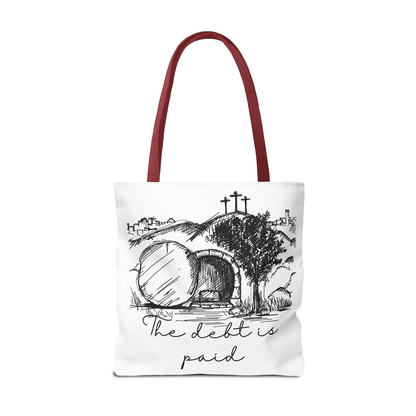 The Debt is Paid Large Christian Tote Bag – All-Over Print Faith Gift