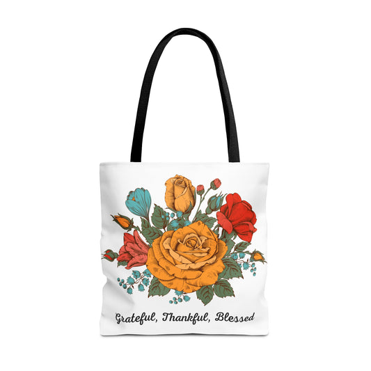 Grateful Thankful Blessed Tote Bag | Vintage Rose Large Tote Bag