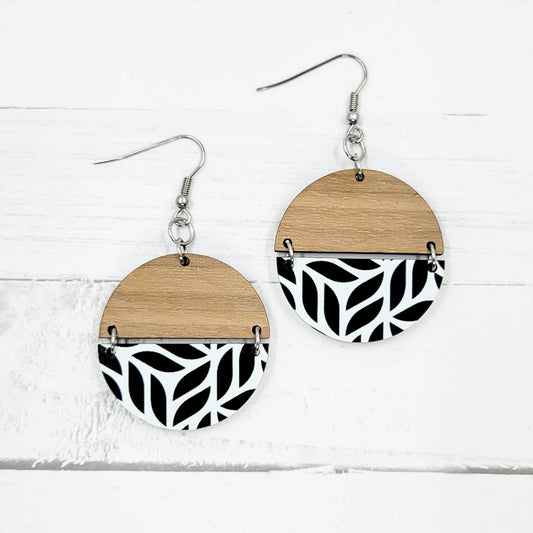 Black Leaves Acrylic Split Circle Dangle Earrings