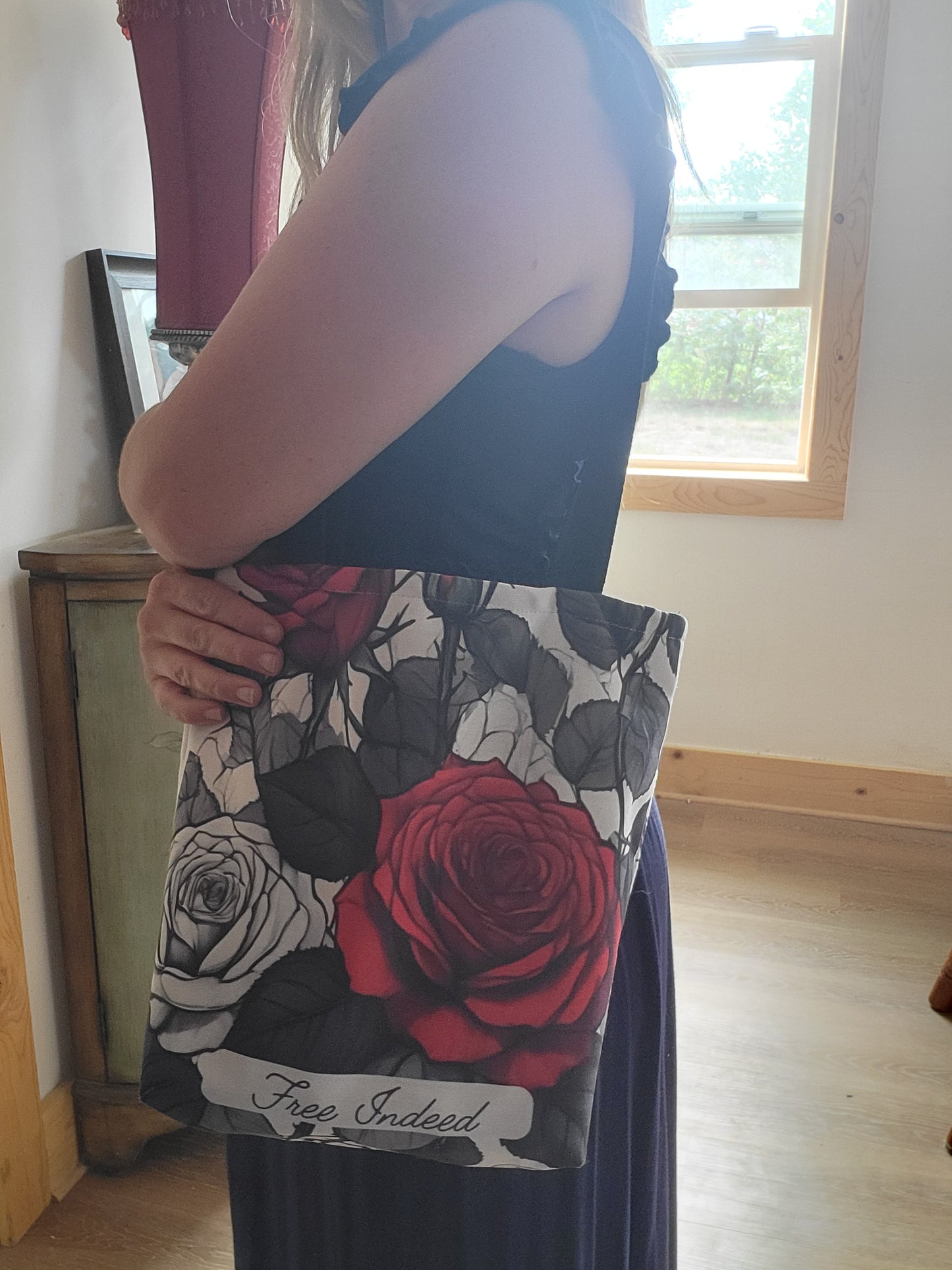 Free Indeed Rose All-Over Design Medium Tote Bag