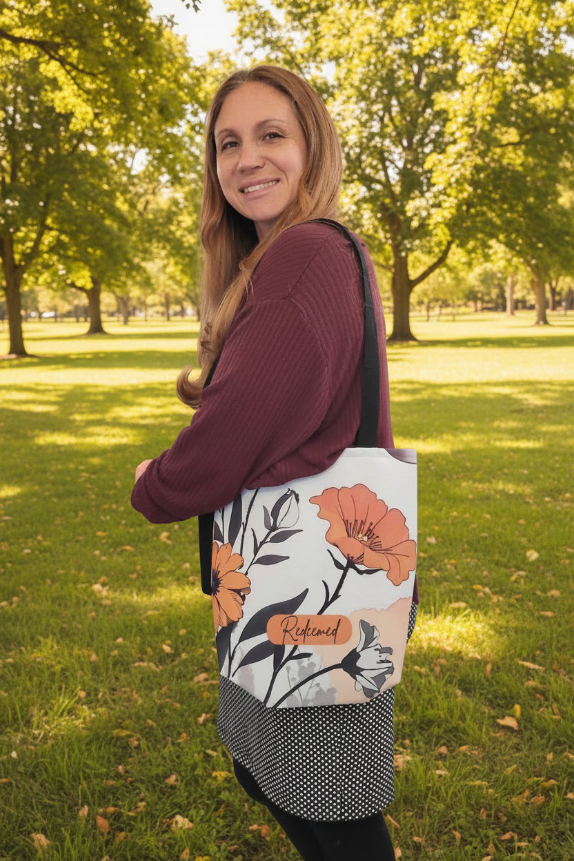 Redeemed Floral All-over Design Medium Bible Book Bag