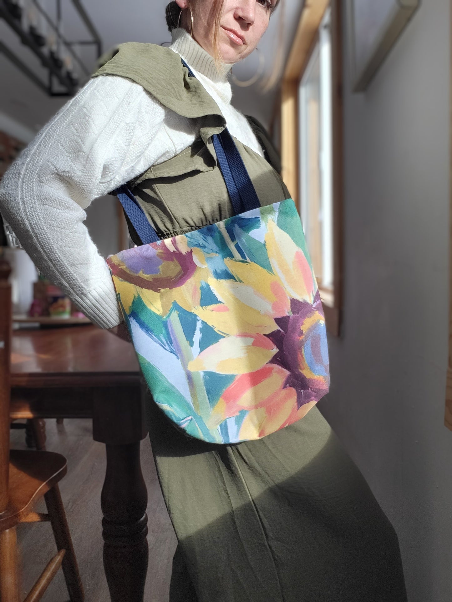 Growing in Christ Sunflower Tote - All-Over Print Bible Book Bag