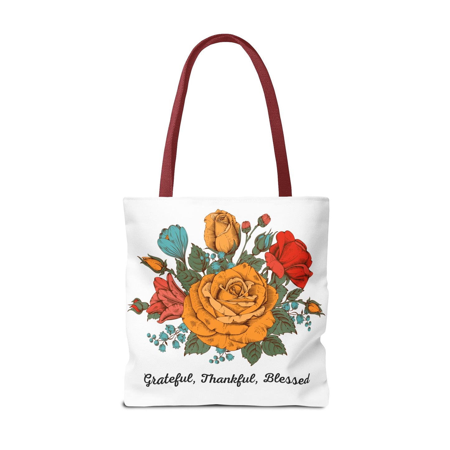 Grateful Thankful Blessed Tote Bag | Vintage Rose Large Tote Bag