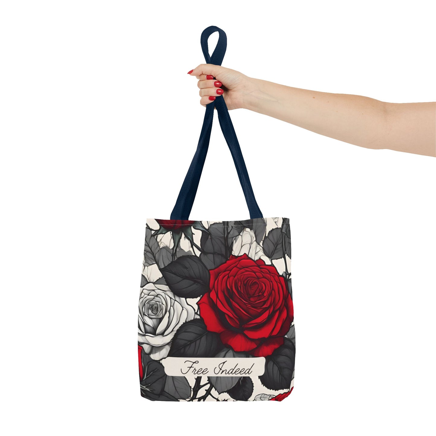 Free Indeed Rose Tote Bag - Christian Bible Book Bag for Women