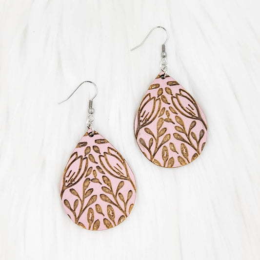 Light Purple Morning Flower Teardrop Wooden Earrings
