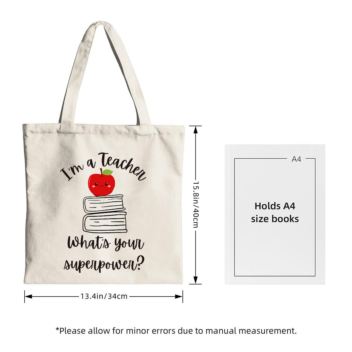 I'm a Teacher What's Your Superpower? Canvas Tote Bag Printed in USA|DTF