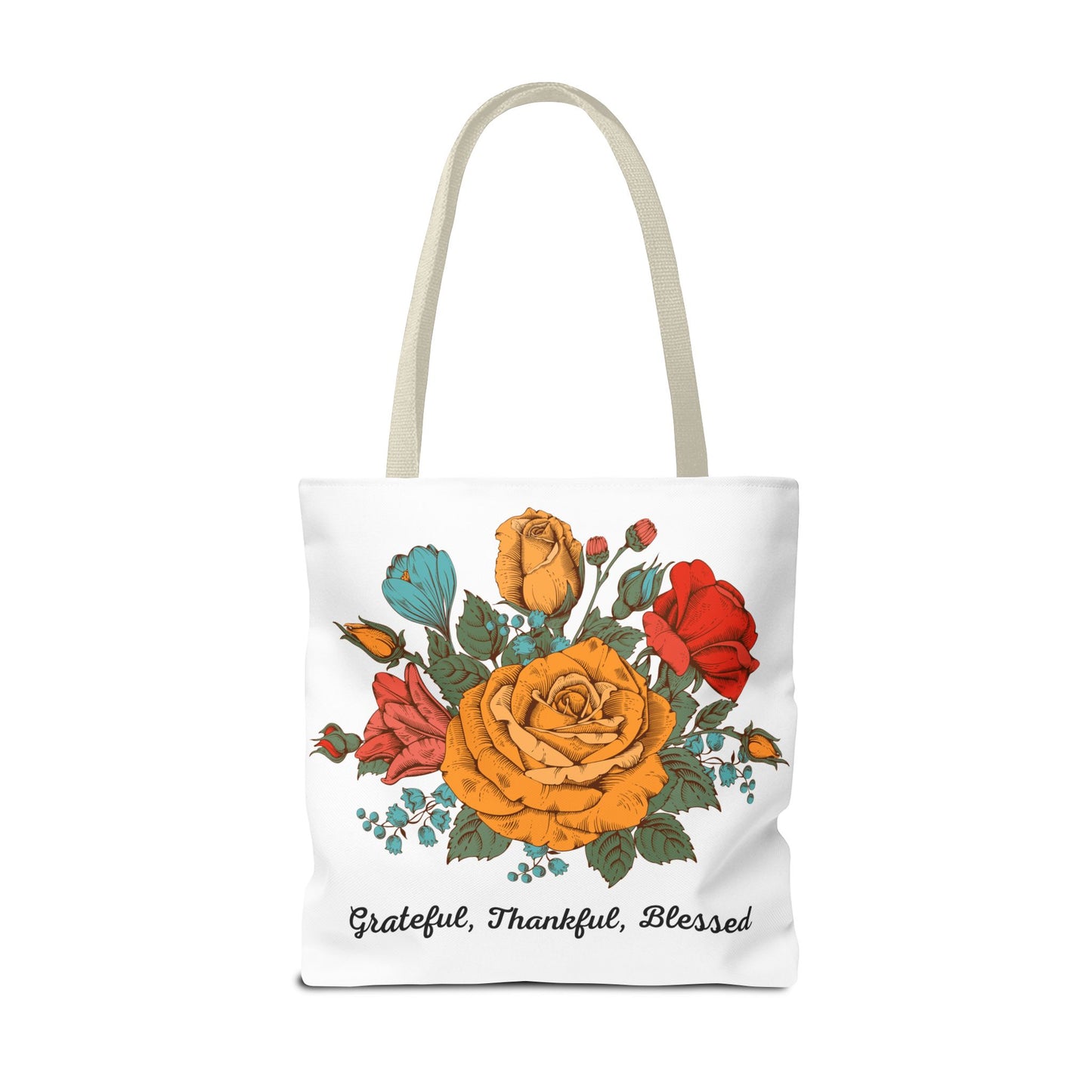 Grateful Thankful Blessed Tote Bag | Vintage Rose Large Tote Bag