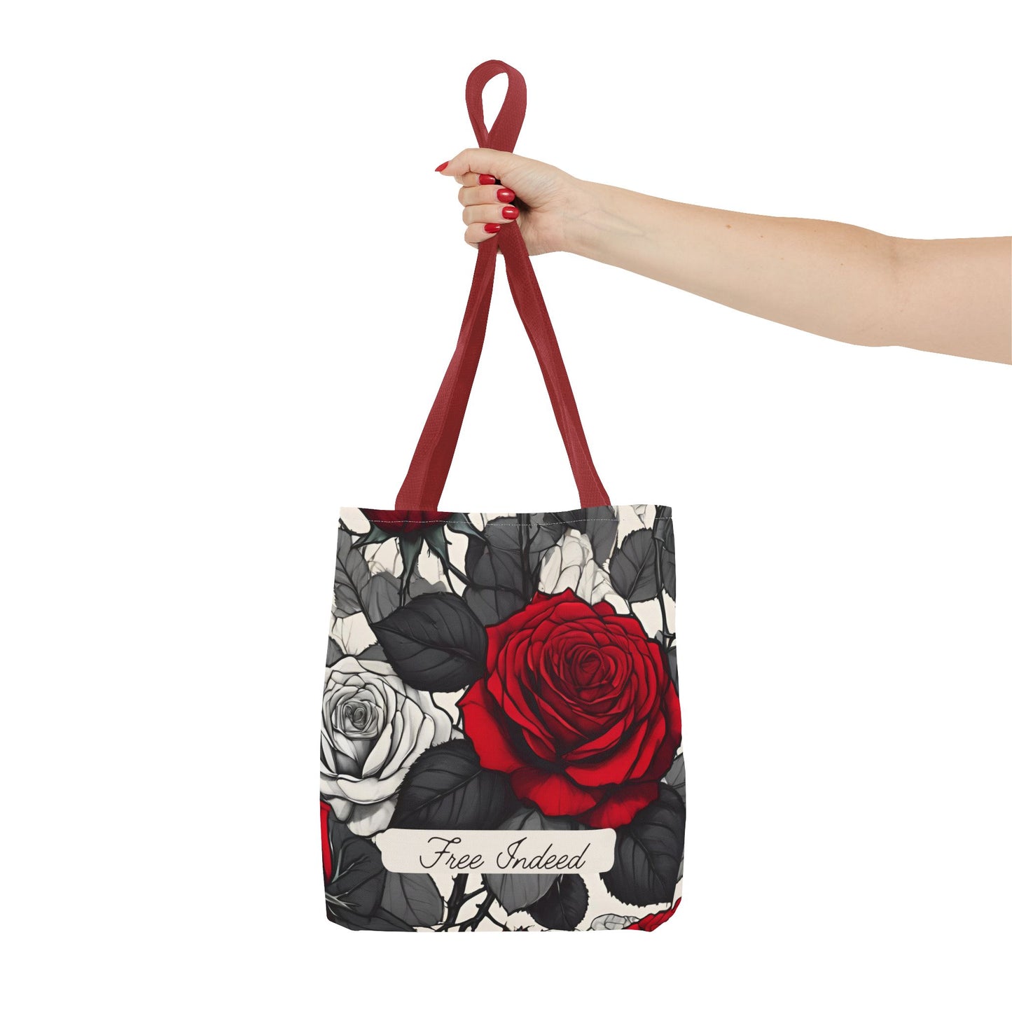 Free Indeed Rose Tote Bag - Christian Bible Book Bag for Women