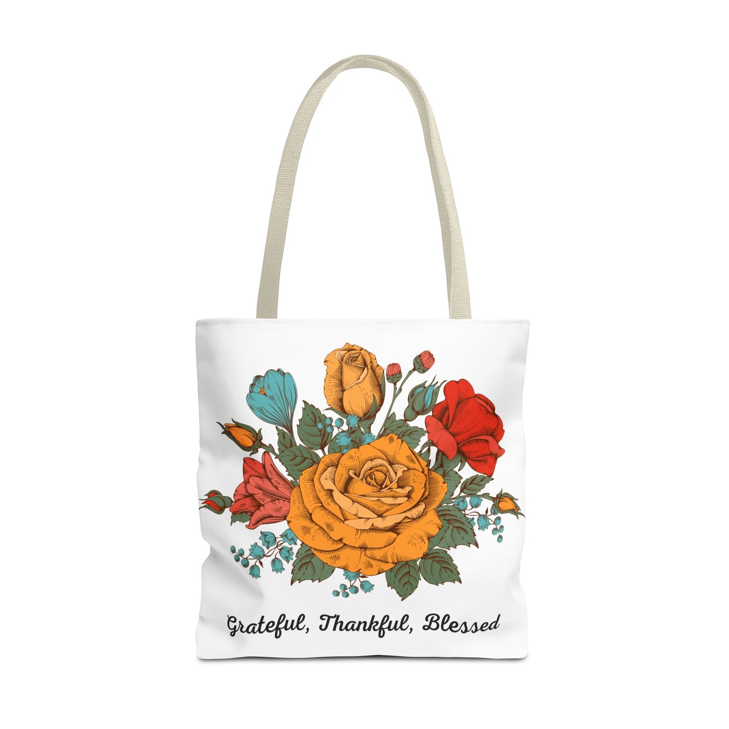 Grateful Thankful Blessed Tote Bag | Vintage Rose Large Tote Bag