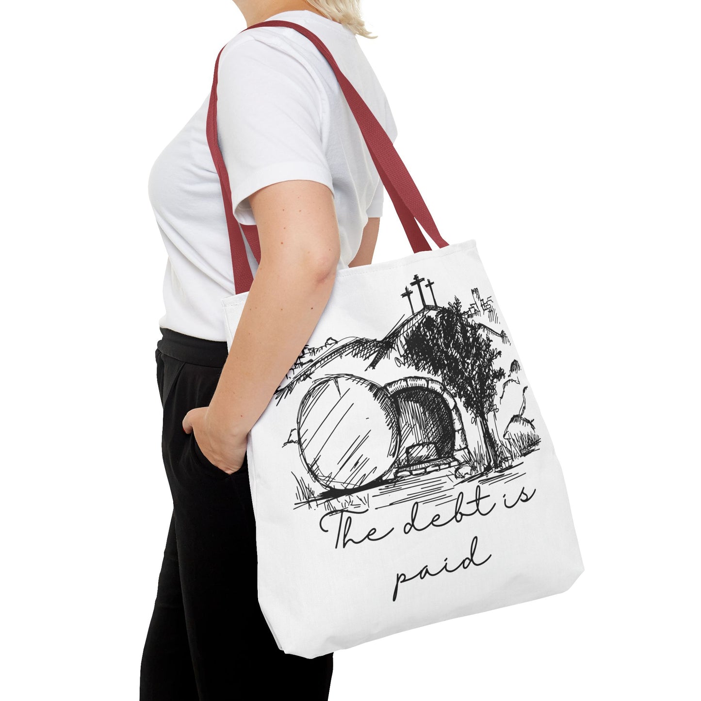 The Debt is Paid Large Christian Tote Bag – All-Over Print Faith Gift