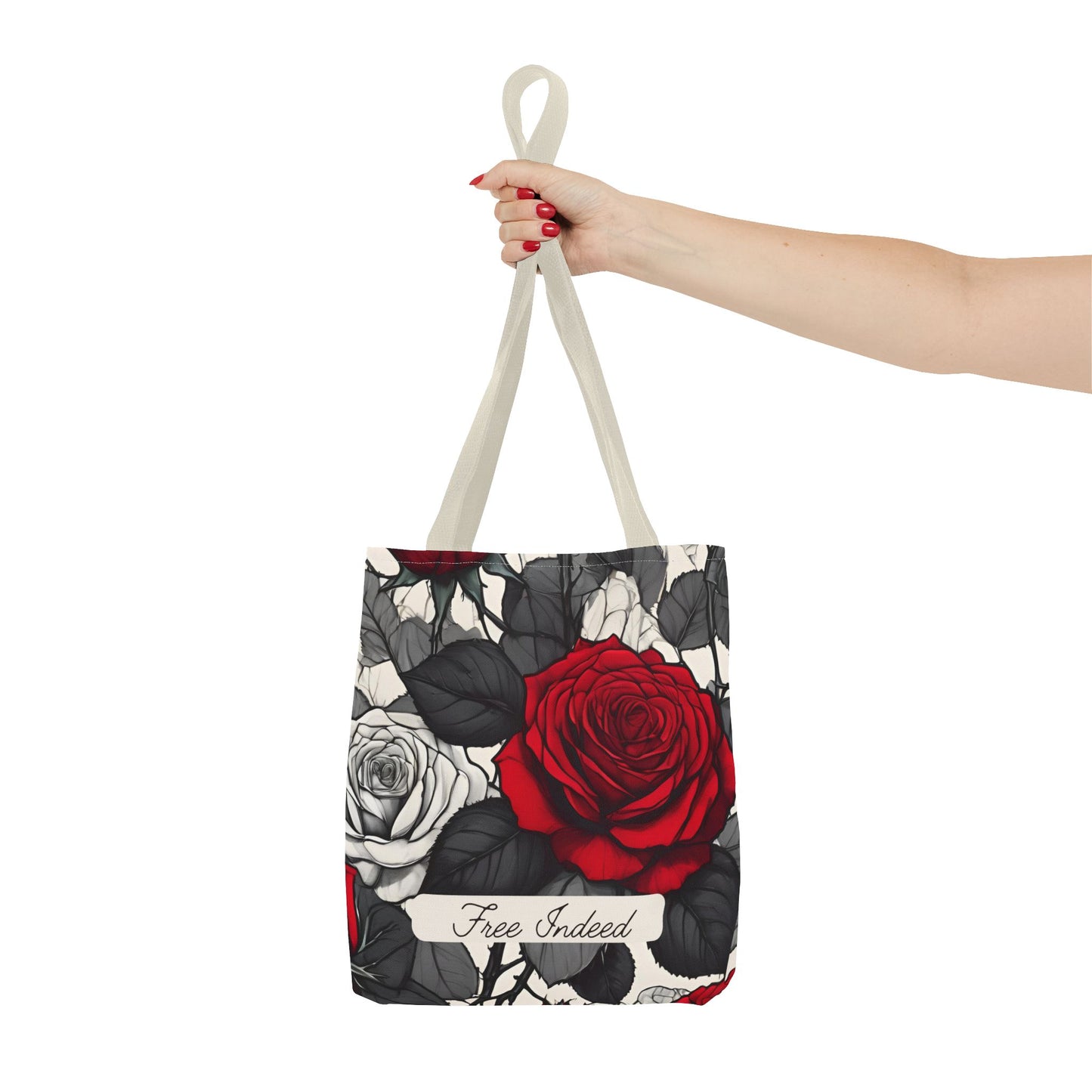 Free Indeed Rose Tote Bag - Christian Bible Book Bag for Women