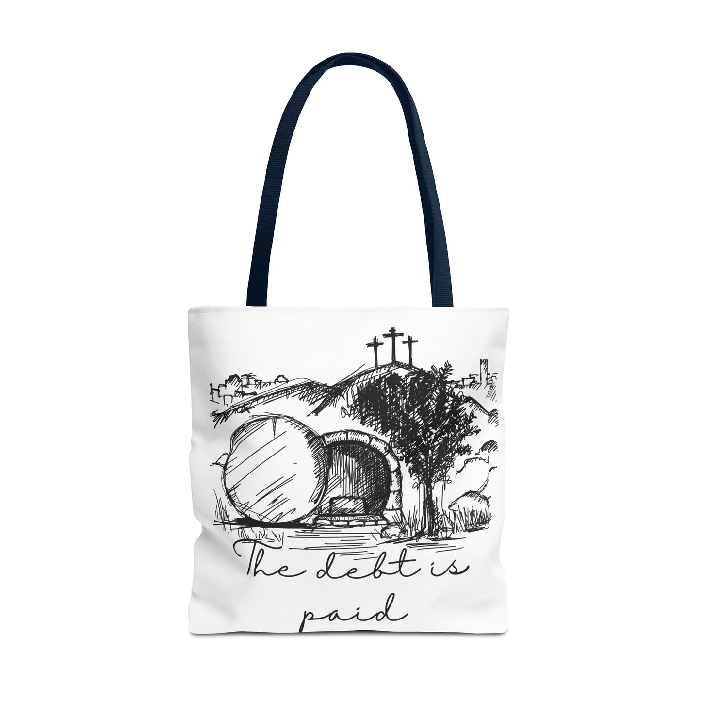 The Debt is Paid Large Christian Tote Bag – All-Over Print Faith Gift