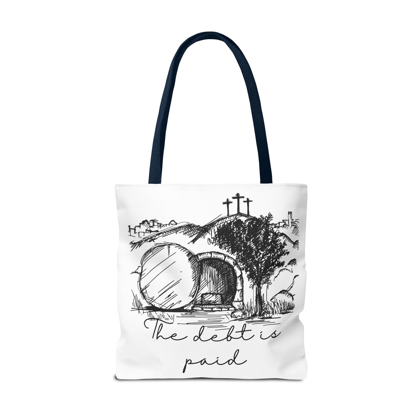 The Debt is Paid Large Christian Tote Bag – All-Over Print Faith Gift