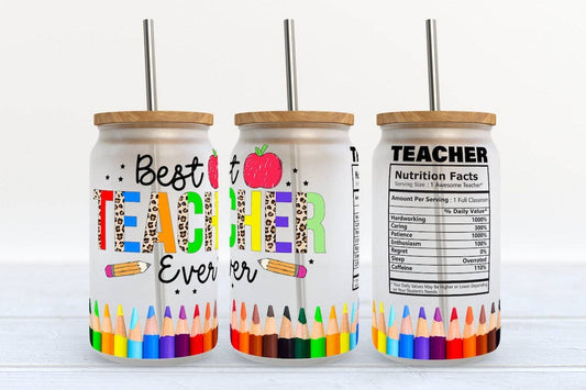 Best Teacher Ever 16oz Frosted Libbey Glass Tumbler